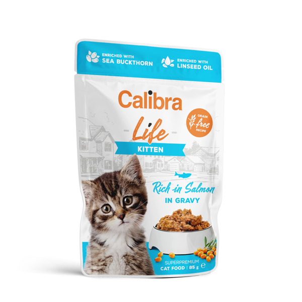 CALIBRA Cat Life pouch konservai maišeliuose kačiukams su lašiša padaže, 85g paveikslėlis