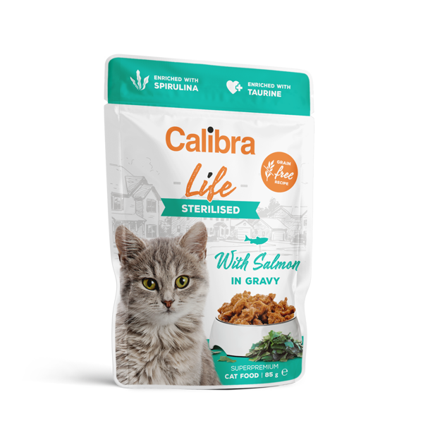CALIBRA Cat Life pouch konservai maišeliuose sterilizuotoms katėms su lašiša padaže, 85g paveikslėlis