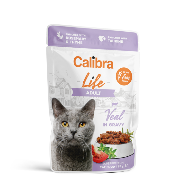 CALIBRA Cat Life pouch konservai maišeliuose suaugusioms katėms su veršiena padaže, 85g paveikslėlis
