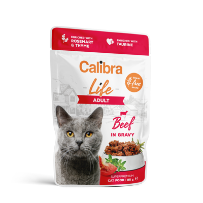 CALIBRA Cat Life pouch konservai maišeliuose suaugusioms katėms su jautiena padaže, 85g paveikslėlis
