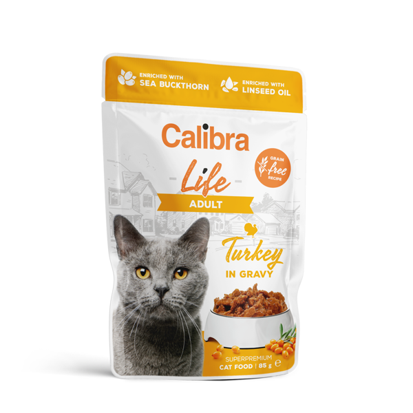 CALIBRA Cat Life pouch konservai maišeliuose suaugusioms katėms su kalakutiena padaže, 85g paveikslėlis