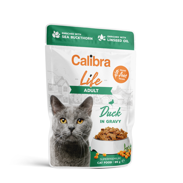 CALIBRA Cat Life pouch konservai maišeliuose suaugusioms katėms su antiena padaže, 85g paveikslėlis