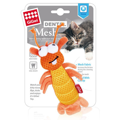 GiGwi Dental Mesh žaislas katėms krevetė su katžole, 15 cm paveikslėlis