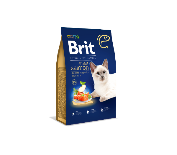 BRIT Premium Cat Adult Salmon sausas maistas išrankioms katėms su lašiša 1,5 kg paveikslėlis