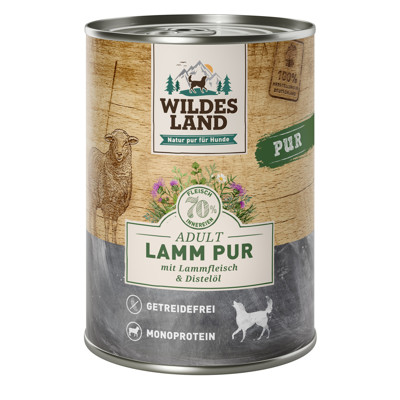 WILDES LAND lamb pure begrūdžiai konservai suaugusiems šunims su ėriena ir dygminų aliejumi, 400 g paveikslėlis