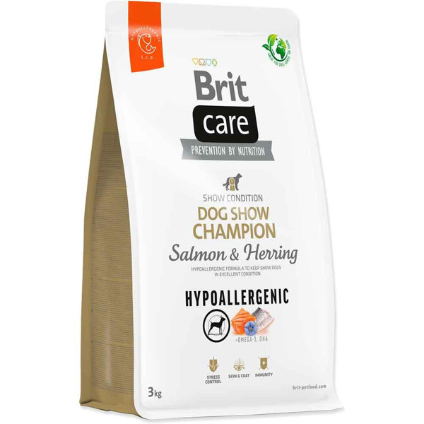 BRIT CARE Hypoallergenic Dog Show Champion sausas maistas parodiniams šunims su lašiša ir silke 3 kg paveikslėlis