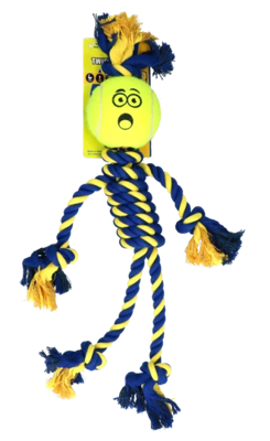 PETSPORT virvinis žaislas žmogeliukas su teniso kamuoliuko galva, šunims, geltonas paveikslėlis