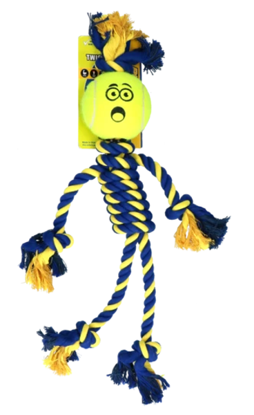 PETSPORT virvinis žaislas žmogeliukas su teniso kamuoliuko galva, šunims, geltonas paveikslėlis