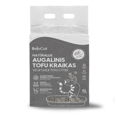 BELOCAT Tofu kačių kraikas su aktyvinta anglimi, 6l / 2,5 kg., 2 mm granulės paveikslėlis