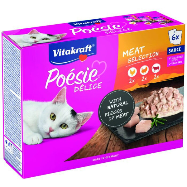 VITAKRAFT Poesie Delice Multipack konservuotas pašaras suaugusioms katėms su mėsa, 6x85 g paveikslėlis