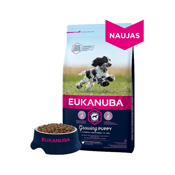 EUKANUBA Medium Puppy sausas pašaras vidutinių veislių šuniukams su vištiena, 15 kg paveikslėlis