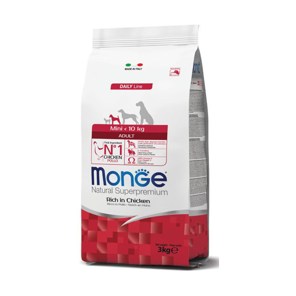 MONGE Dry Dog Mini Adult sausas pašaras mažų veislių suaugusiems šunims su vištiena, 3 kg paveikslėlis