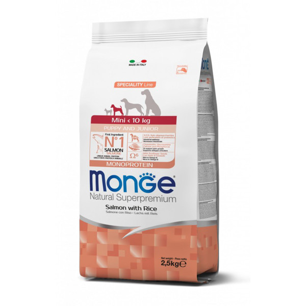 MONGE Spec. Line Monoprotein Mini Puppy pašaras šuniukams su  lašiša ir ryžiais, 2,5 kg paveikslėlis