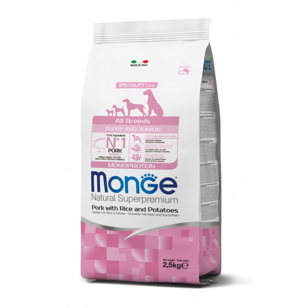 MONGE Spec. Line Monoprotein Puppy pašaras šuniukams su kiauliena, ryžiais ir bulvėmis, 2,5 kg paveikslėlis