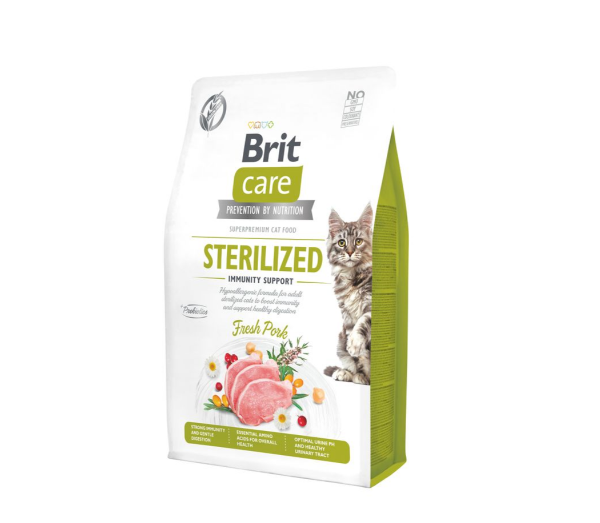 BRIT CARE Cat GF Sterilized Immunity Support  Fesh Pork sausas maistas katėms su kiauliena,  2kg paveikslėlis