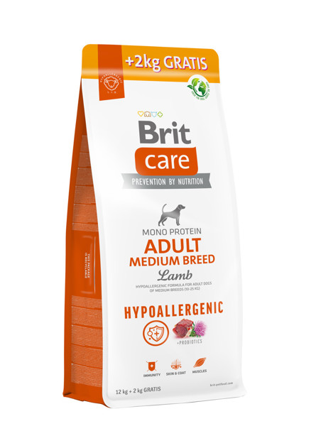 BRIT CARE HP Adult MB Lamb&Rice sausas maistas šunims su ėriena ir ryžiais, 12kg + 2kg paveikslėlis