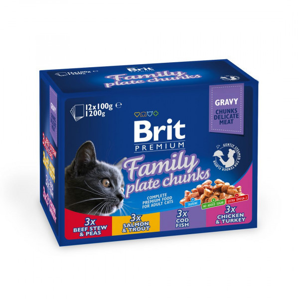 BRIT PREMIUM Cat konservai katėms maišeliuose Family Plate, 12x100 g paveikslėlis