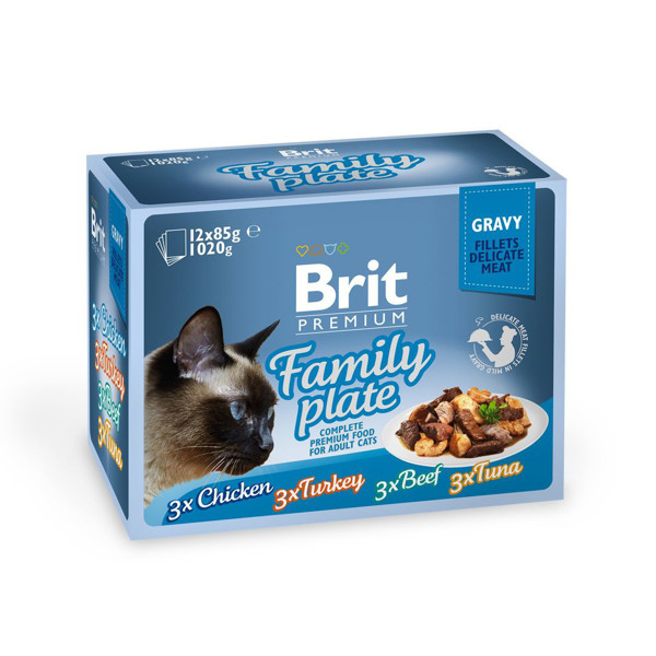 BRIT PREMIUM Cat Delicate konservai katėms maišeliuose Fillets in Gravy Family Plate, 12x85 g paveikslėlis