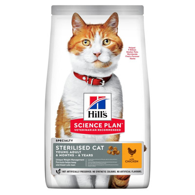 HILL'S SP Feline sterilised adult cat chicken sausas maistas suaugusioms sterilizuotoms katėms su vištiena, 10 kg paveikslėlis