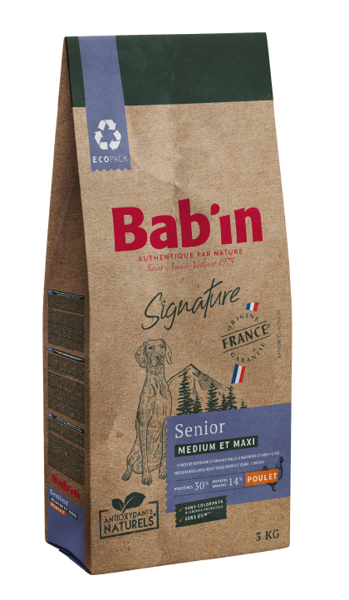 BAB‘IN SIGNATURE DOG MEDIUM & MAXI SENIOR CHICKEN visavertis pašaras vyresniems vidutinio ir didelio dydžio šunims, 3 kg paveikslėlis