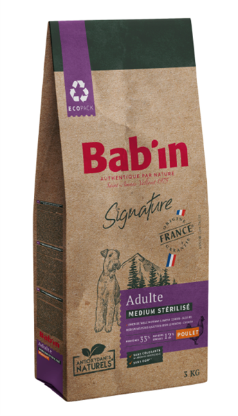 BAB‘IN SIGNATURE DOG MEDIUM ADULT STERILIZED CHICKEN visavertis pašaras vidutinio dydžio kastruotiems šunims, 12 kg paveikslėlis