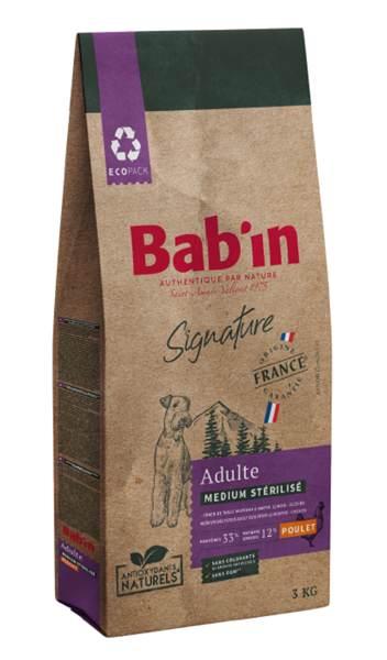 BAB‘IN SIGNATURE DOG MEDIUM ADULT STERILIZED CHICKEN visavertis pašaras vidutinio dydžio kastruotiems šunims, 3 kg paveikslėlis