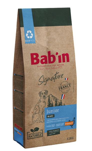 BAB‘IN SIGNATURE DOG MAXI JUNIOR CHICKEN visavertis pašaras didelių veislių šuniukams, 12 kg paveikslėlis