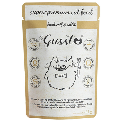 GUSSTO Cat Fresh Calf & Rabbit šlapias kačių maistas ėriena ir triušių 85 g