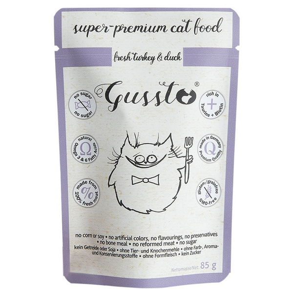 GUSSTO Cat Fresh Turkey & Duck šlapias kačių maistas, su kalakutiena ir antiena, 85 g