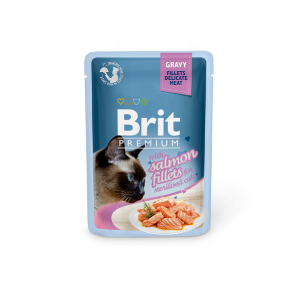 Brit Premium Cat Delicate konservai katėms Salmon for Sterilised in Gravy 85g x 24