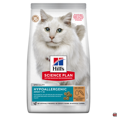 Hill's SP Feline Adult Hypoallergenic sausas maistas su kiaušiniais ir vabzdžiais, 1,5 kg