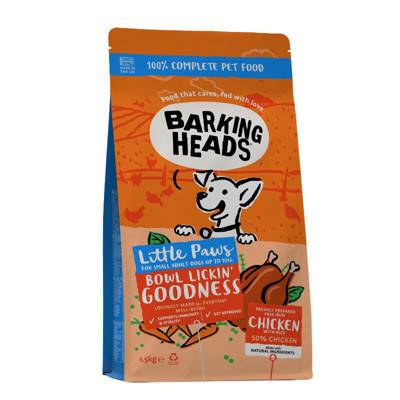 BARKING HEADS Little Bowl Lickin Goodness sausas maistas šunims su vištiena, 1.5kg