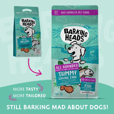 BARKING HEADS Tummy Loving Care Fish sausas maistas šunims su žuvimi, 2kg