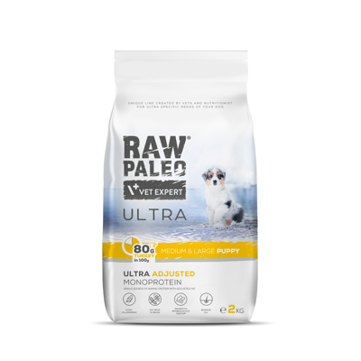 RAW PALEO ULTRA Turkey Medium&Large Puppy sausas maistas mažų veislių šuniukams su kalakutiena, 2kg