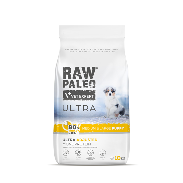 RAW PALEO ULTRA Turkey Medium&Large Puppy sausas maistas mažų veislių šuniukams su kalakutiena, 10kg