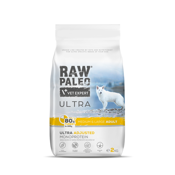 RAW PALEO ULTRA Turkey Medium&Large Adult sausas maistas mažų veislių šunims su kalakutiena, 2kg