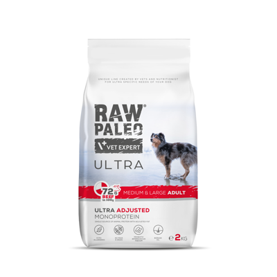 RAW PALEO ULTRA Beef Medium&Large Adult sausas maistas šunims su jautiena, 2kg