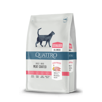 QUATTRO Sterilised sausas maistas sterilizuotoms katėms su paukštiena, 1.5kg