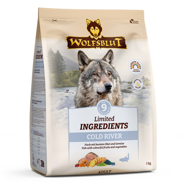 WOLFSBLUT Adult Limited INGREDIENTS Cold River sausas maistas šunims su upėtakiu, 1kg