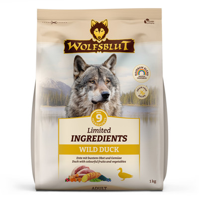 WOLFSBLUT Adult Limited INGREDIENTS Wild Duck sausas maistas šunims su laukine antiena, 1kg