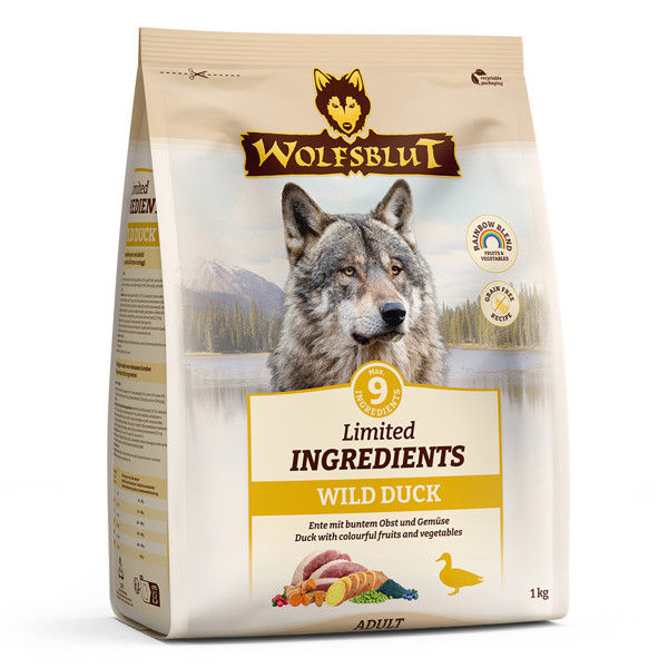 WOLFSBLUT Adult Limited INGREDIENTS Wild Duck sausas maistas šunims su laukine antiena, 1kg