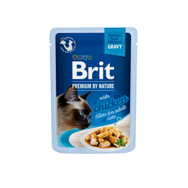 BRIT PREMIUM Delicate Chicken in Gravy konservai suaugusioms katėms su vištiena 85 g