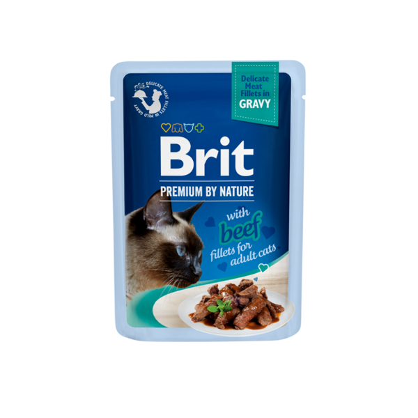 BRIT PREMIUM Delicate Beef in Gravy konservai suaugusioms katėms su jautiena 85 g