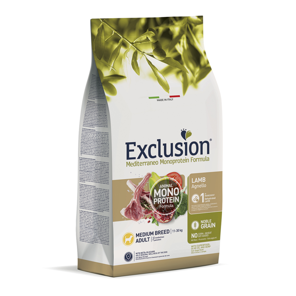 Exclusion Mono Protein Mediterraneo sausas maistas vid. veislių šunims su ėriena, M, 12 kg