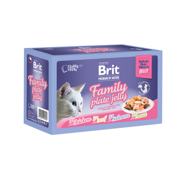 BRIT PREMIUM Cat Delicate konservai katėms maišeliuose Fillets in Jelly Family Plate, 12x85 g