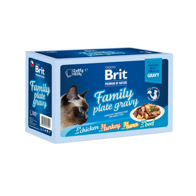 BRIT PREMIUM Cat Delicate konservai katėms maišeliuose Fillets in Gravy Family Plate, 12x85 g