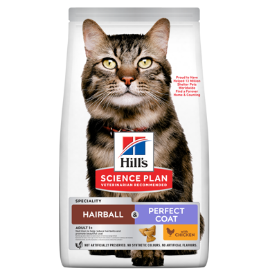 HILL'S SP Feline Adult Hairball&Perfect Coat sausas maistas katėms 3kg 