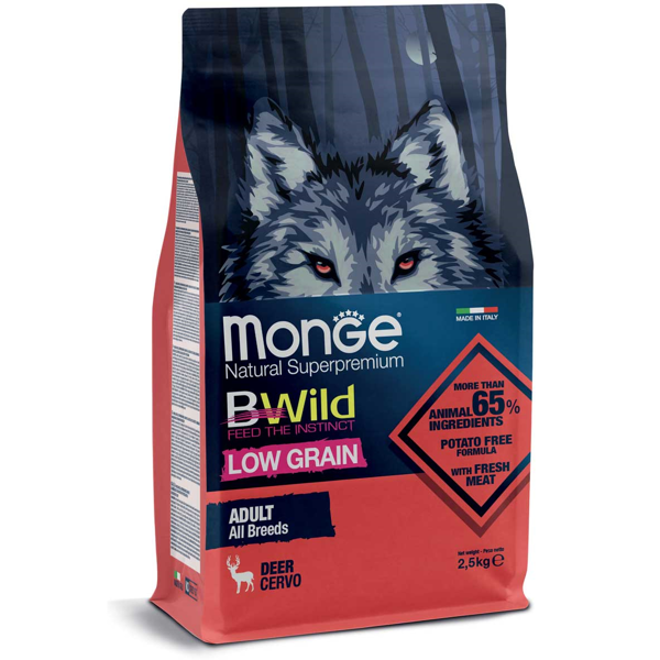 MONGE BWILD Adult sausas maistas šunims su elniena, 12 kg