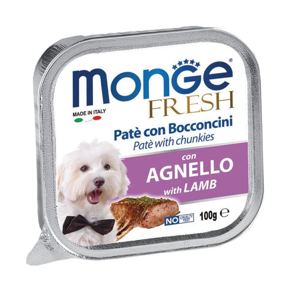 MONGE Fresh Alu Pate&chunkies konservai šunims su ėriena, 100 g