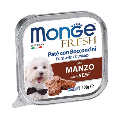 MONGE Fresh Alu Pate&chunkies konservai šunims su jautiena, 100 g